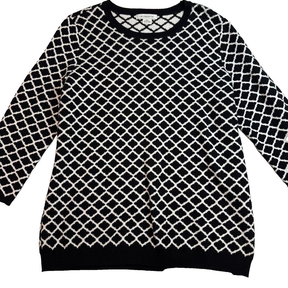Liz Claiborne White & Black Sweater 3/4 Sleeves Women’s XL